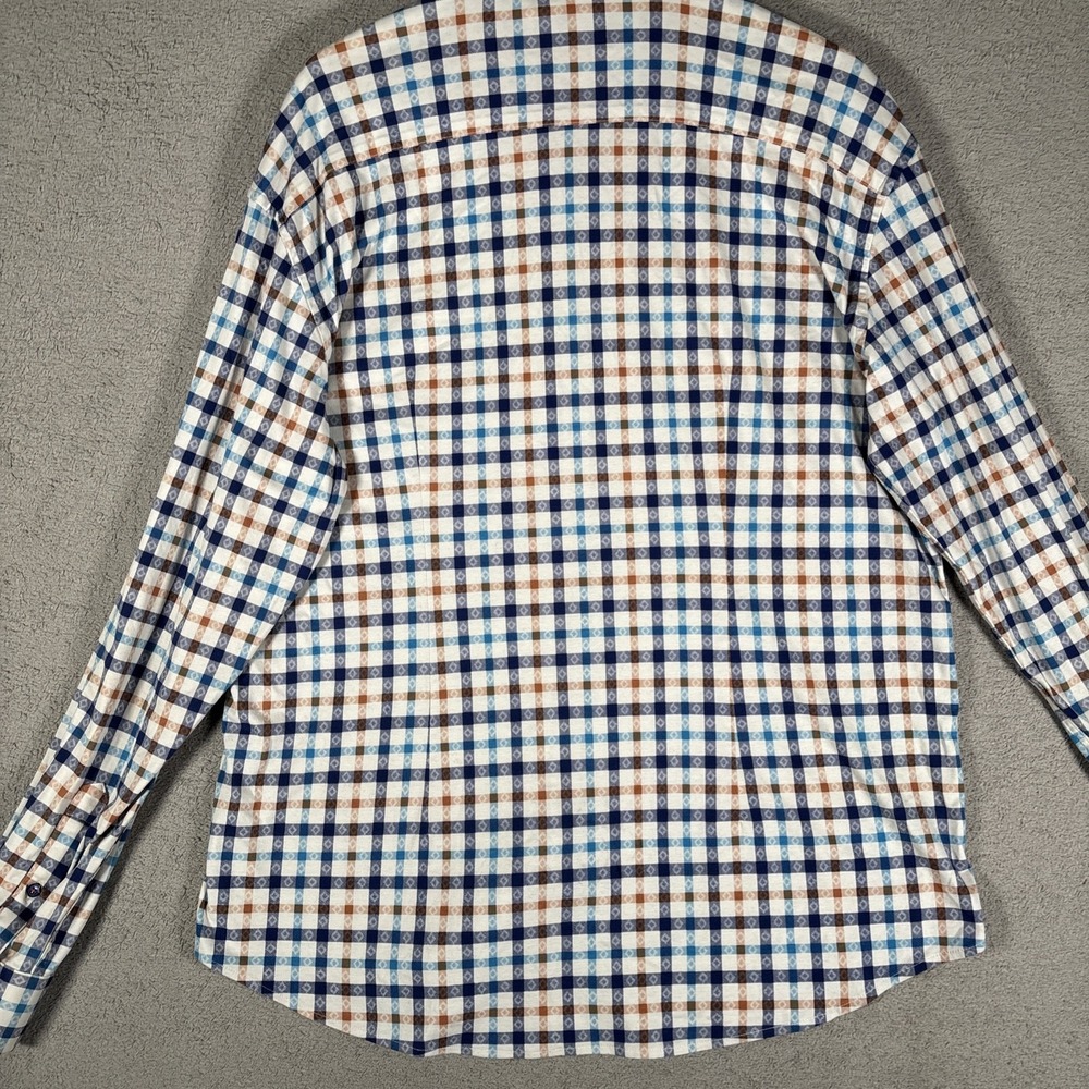 Butter Cloth Mens XL Button Down Shirt Long Sleeve Blue Plaid Cotton Geometric - Picture 11 of 15